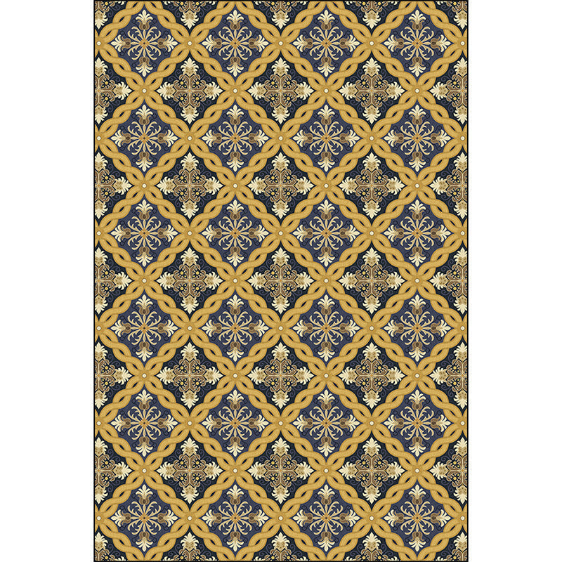 Sikunuo | Moroccan Living Room Carpet in Yellow Flower Ring Print Carpet Polyester Pet Friendly Non-Slip Area Rug
