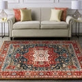 Sikunuo | Oriental Moroccan carpet in blue and red medallion floral pattern carpet polyester washable rug for home decor