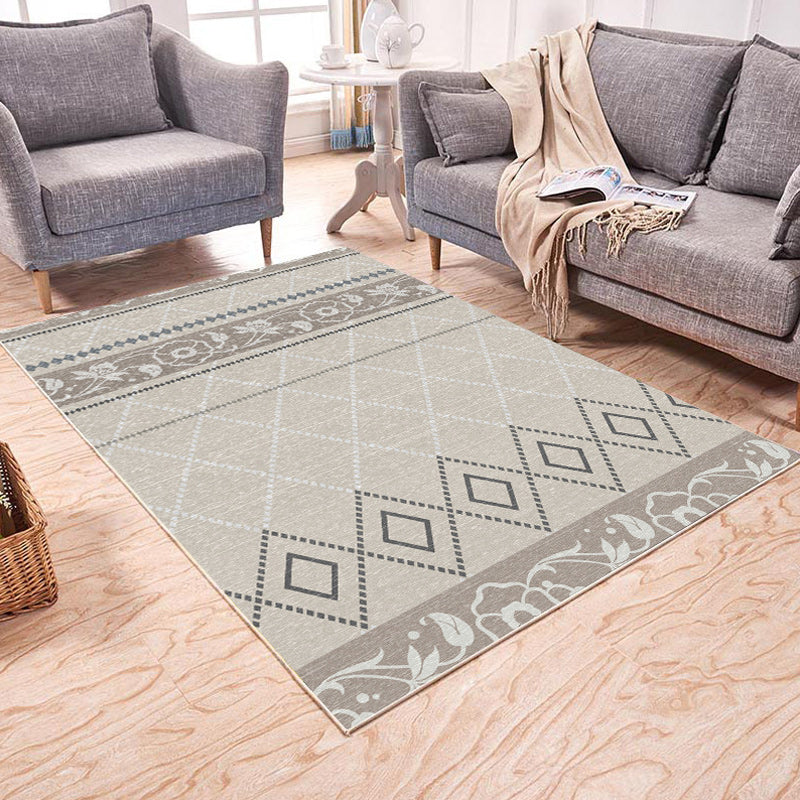 Sikunuo | Brown and White Bedroom Rug Southwest Geometric Diamond Stripe Pattern Rug Polyester Pet-Friendly Rug