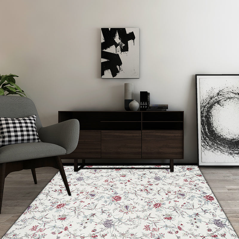 Sikunuo | Traditional floral pattern carpet white classic carpet polyester washable non-slip backing carpet for living room