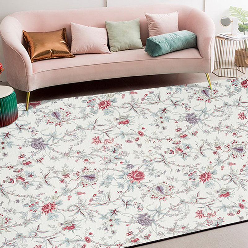 Sikunuo | Traditional floral pattern carpet white classic carpet polyester washable non-slip backing carpet for living room