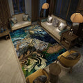 Sikunuo | Blue and gold vintage carpet polyester paisley pattern carpet washable non-slip backing carpet for living room