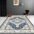 Sikunuo | Moroccan Living Room Rug in Blue Medallion Floral Pattern Rug Polyester Stain Resistant Non-Slip Area Rug