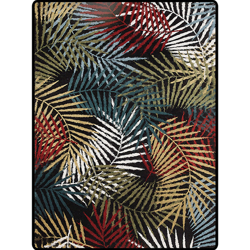 Sikunuo | Black Bedroom Carpet Vintage Botanical Leaf Pattern Area Rug Polyester Pet-Friendly Washable Rug