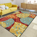 Sikunuo | Red and Yellow Bedroom Carpet Vintage Botanical Leaf Pattern Carpet Polyester Anti-Slip Backing Carpet