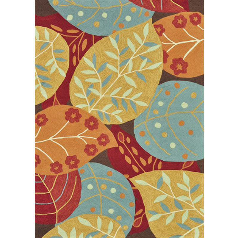 Sikunuo | Red and Yellow Bedroom Carpet Vintage Botanical Leaf Pattern Carpet Polyester Anti-Slip Backing Carpet