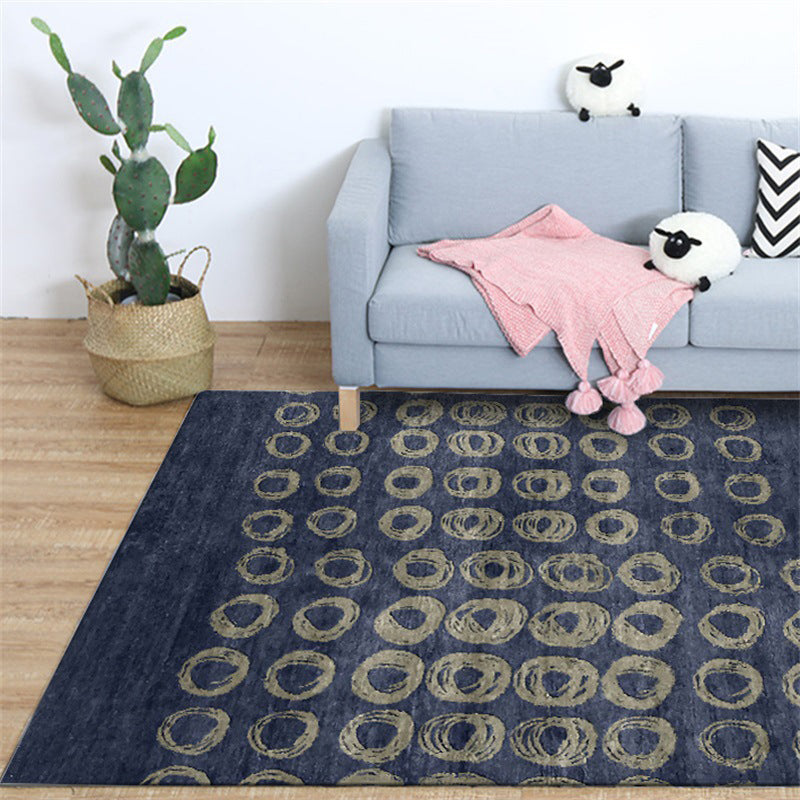 Sikunuo | Novelty Living Room Rug in Blue Geometric Circle Print Rug Polyester Non-Slip Back Washable Area Rug