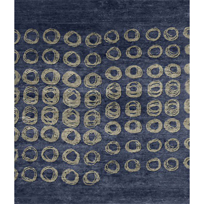 Sikunuo | Novelty Living Room Rug in Blue Geometric Circle Print Rug Polyester Non-Slip Back Washable Area Rug
