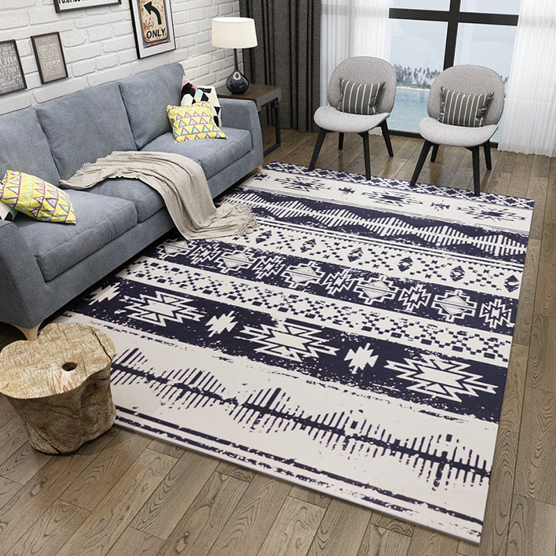 Sikunuo | Green and white bedroom carpet southwestern geometric animal pattern rug polyester non-slip rug