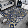 Sikunuo | Blue Bedroom Rug Moroccan Flower Square Pattern Rug Polyester Non-Slip Back Rug