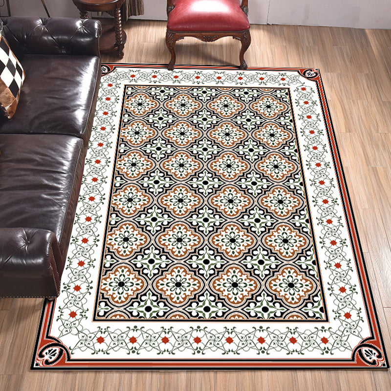 Sikunuo | Persian Moroccan Carpet in Brown Geometric Floral Pattern Carpet Polyester Anti-Slip Back Carpet for Home Decoration