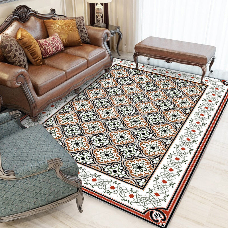 Sikunuo | Persian Moroccan Carpet in Brown Geometric Floral Pattern Carpet Polyester Anti-Slip Back Carpet for Home Decoration