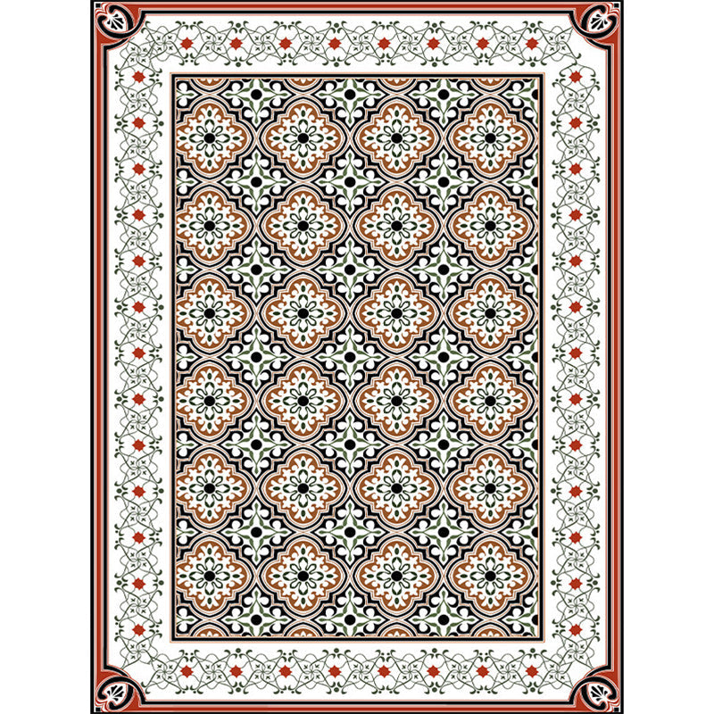 Sikunuo | Persian Moroccan Carpet in Brown Geometric Floral Pattern Carpet Polyester Anti-Slip Back Carpet for Home Decoration