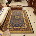 Sikunuo | Moroccan Living Room Rug in Blue and Brown Medallion Floral Pattern Print Rug Polyester Pet-Friendly Rug