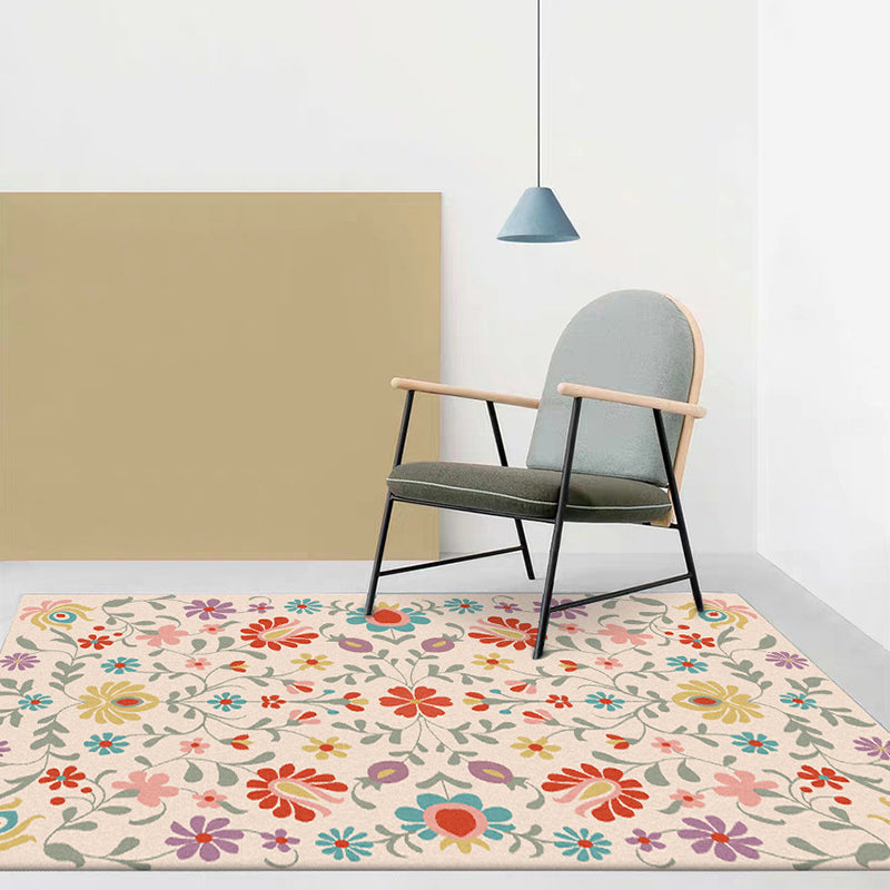 Sikunuo | Vintage Floral Pattern Rug Pink Polyester Rug Machine Washable Non-Slip Rug for Bedroom
