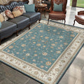 Sikunuo | Blue and Khaki Classic Rug Polyester Floral Pattern Rug Washable Non-Slip Back Rug for Living Room