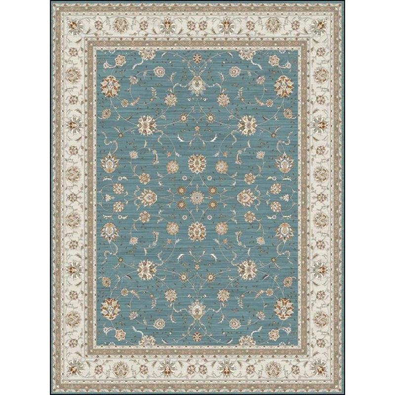 Sikunuo | Blue and Khaki Classic Rug Polyester Floral Pattern Rug Washable Non-Slip Back Rug for Living Room