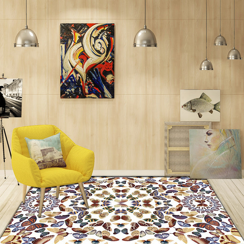 Sikunuo | Black and White Vintage Carpet Polyester Butterfly Pattern Carpet Washable Non-Slip Back Carpet for Living Room