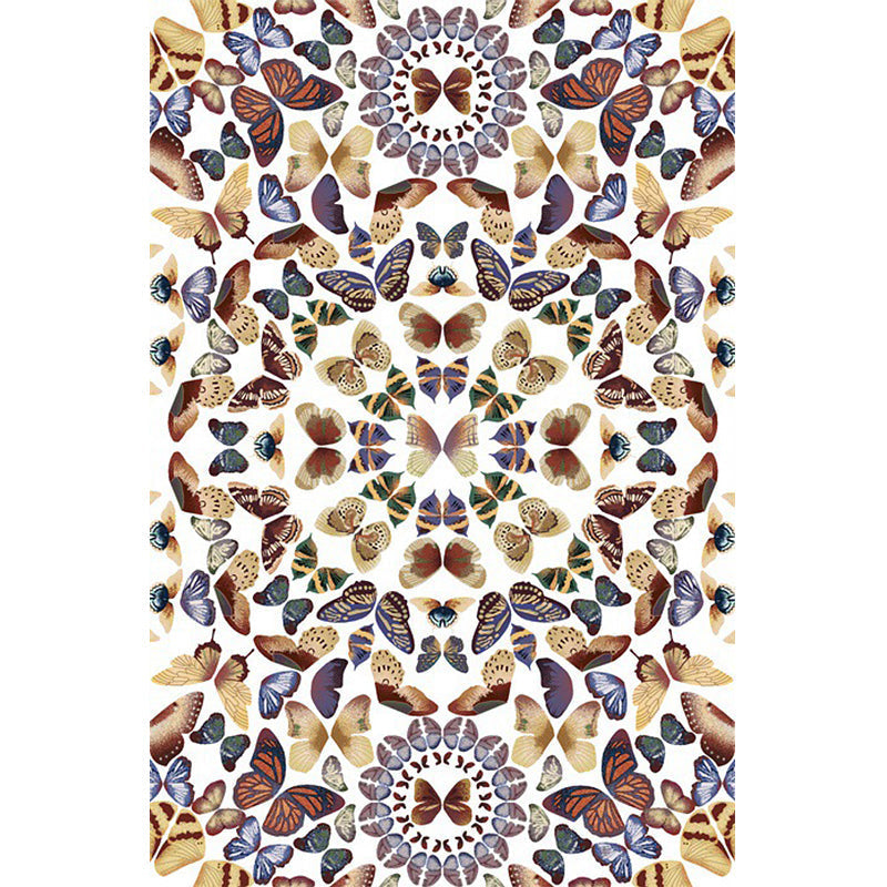 Sikunuo | Black and White Vintage Carpet Polyester Butterfly Pattern Carpet Washable Non-Slip Back Carpet for Living Room