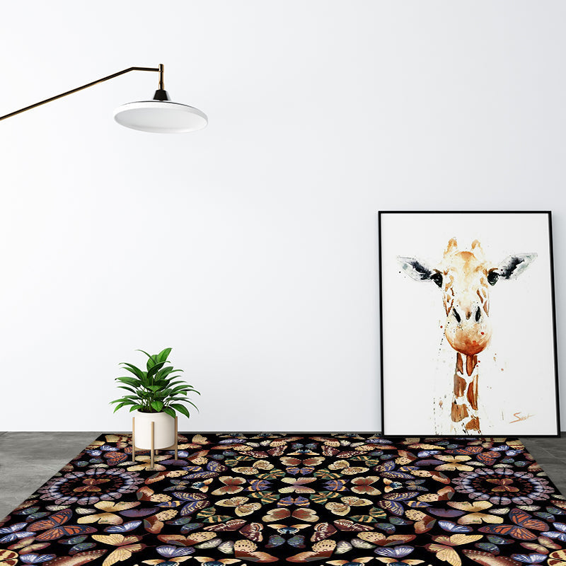 Sikunuo | Black and White Vintage Carpet Polyester Butterfly Pattern Carpet Washable Non-Slip Back Carpet for Living Room
