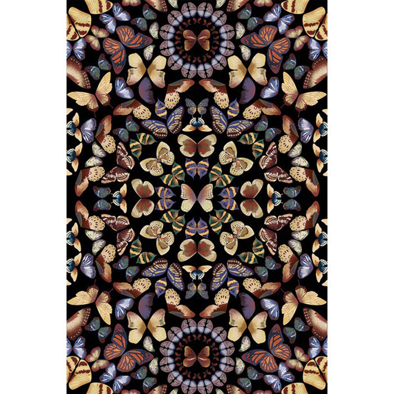 Sikunuo | Black and White Vintage Carpet Polyester Butterfly Pattern Carpet Washable Non-Slip Back Carpet for Living Room