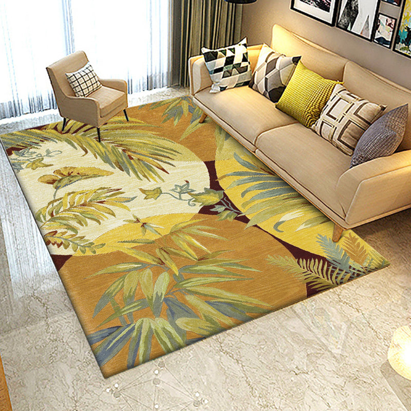 Sikunuo | Retro Leaf Pattern Carpet Yellow Classic Carpet Polyester Washable Non-Slip Backing Carpet for Living Room