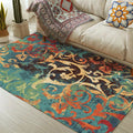 Sikunuo | Classic paisley pattern rug Green and Orange Polyester rug Machine washable Non-slip carpet for the bedroom
