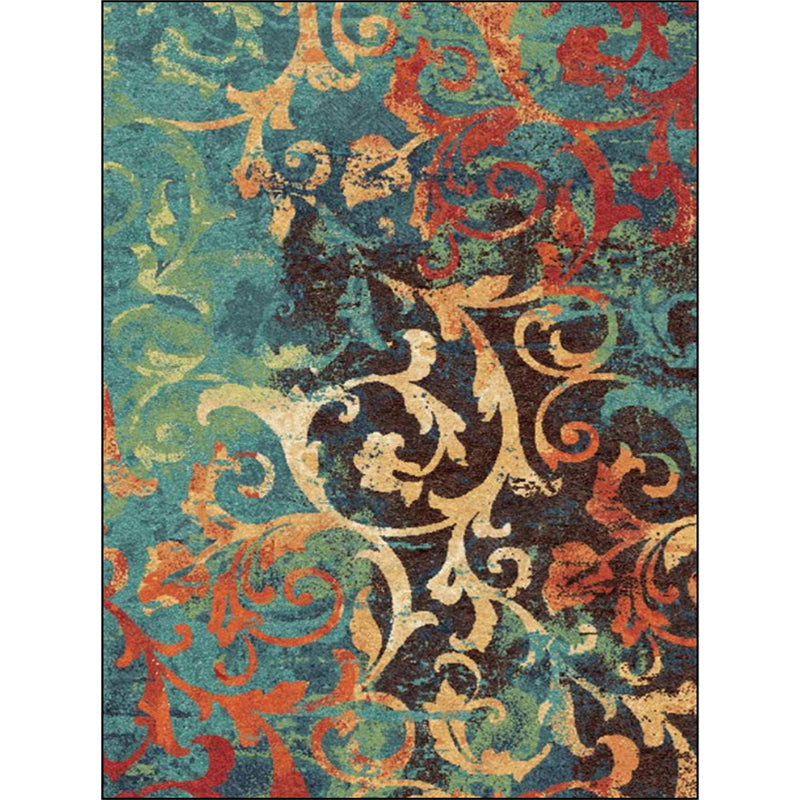 Sikunuo | Classic paisley pattern rug Green and Orange Polyester rug Machine washable Non-slip carpet for the bedroom