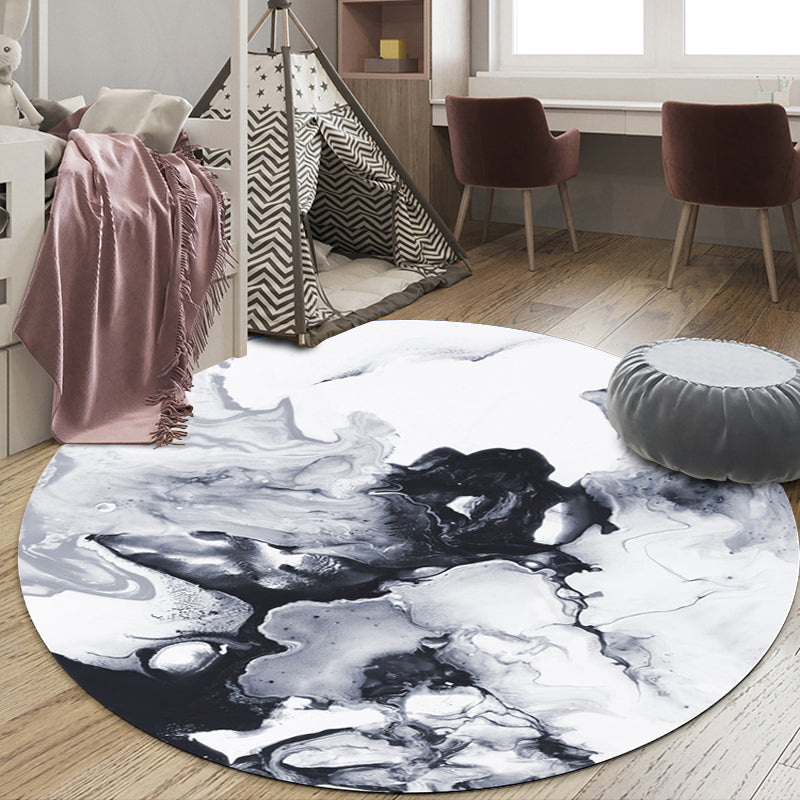 Sikunuo | Black and White Bedroom Carpet Modern Abstract Oil Painting Pattern Area Rug Polyester Non-Slip Washable Rug