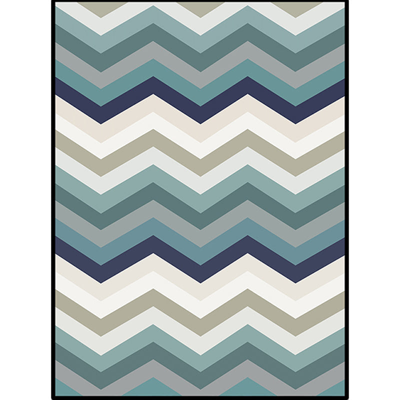 Sikunuo | Blue Bedroom Carpet New Arrival Geometric Wave Pattern Carpet Polyester Stain Resistant Carpet