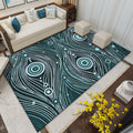 Sikunuo | Southwest Living Room Rug in White and Blue Circle Line Print Rug Polyester Stain Resistant Area Rug