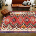 Sikunuo | Red Bedroom Rug Southwestern Geometric Diamond Wave Pattern Rug Polyester Non-Slip Backing Rug