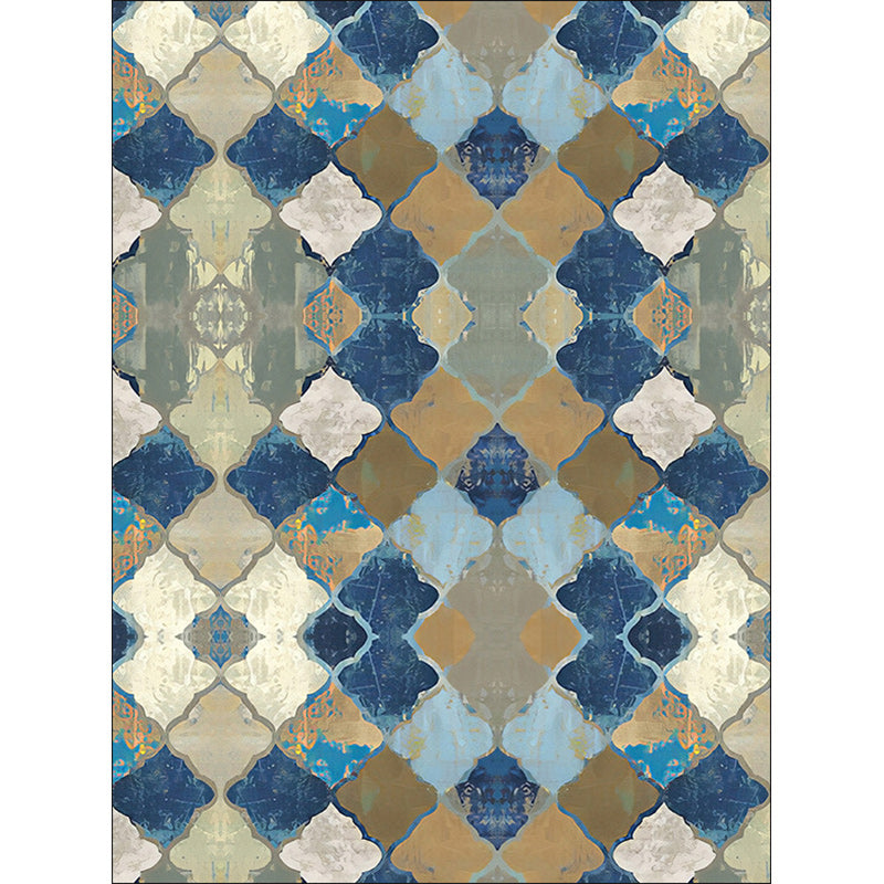 Sikunuo | Oriental Moroccan Carpet in Blue Abstract Oil Painting Pattern Carpet Polyester Non-Slip Carpet for Home Decoration