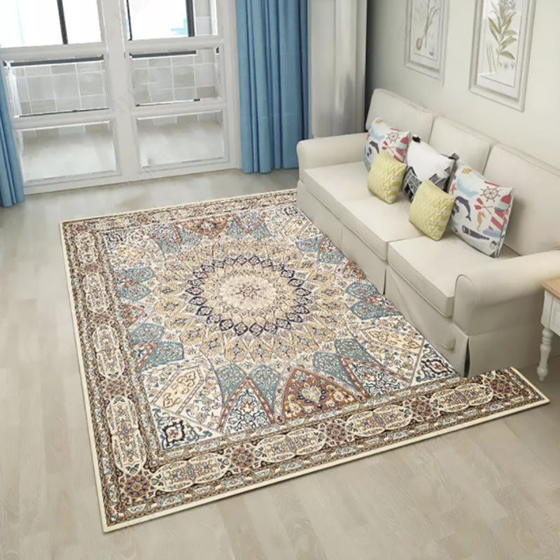 Sikunuo | Brown Bedroom Rug Moroccan Medallion Pattern Area Rug Polyester Non-Slip Machine Washable Rug