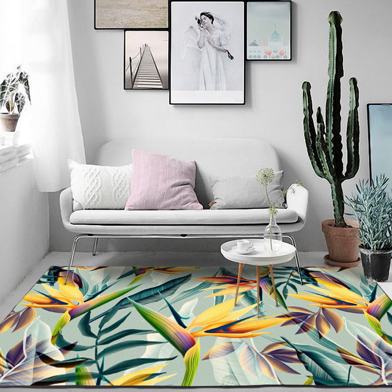 Sikunuo | Vintage living room rug in green botanical leaf print rug polyester pet-friendly washable area rug