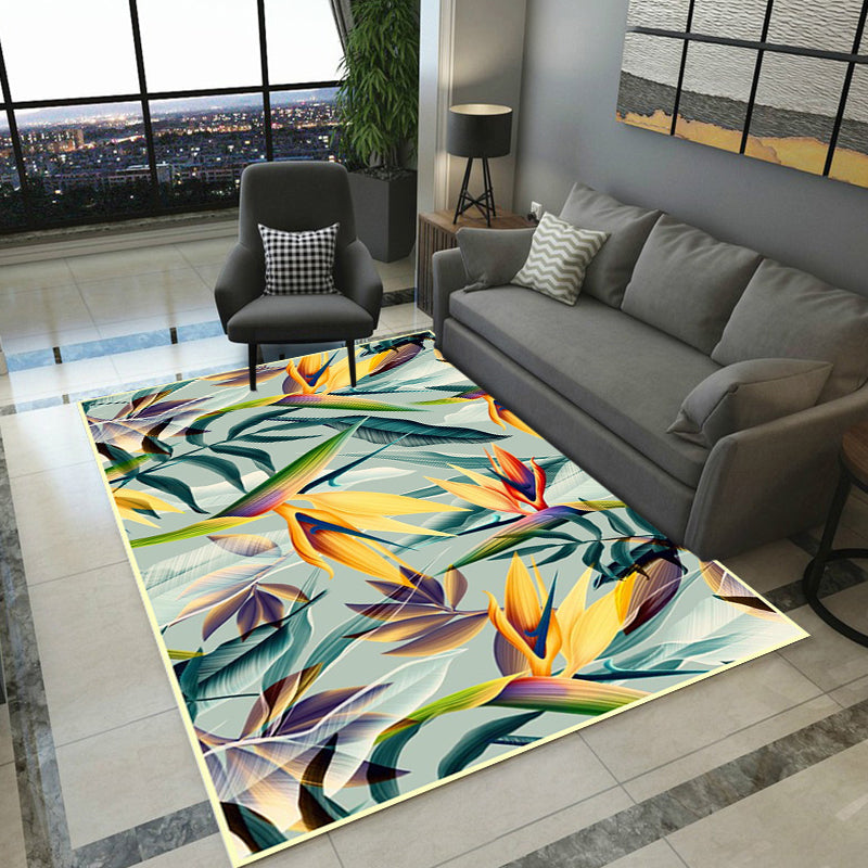 Sikunuo | Vintage living room rug in green botanical leaf print rug polyester pet-friendly washable area rug