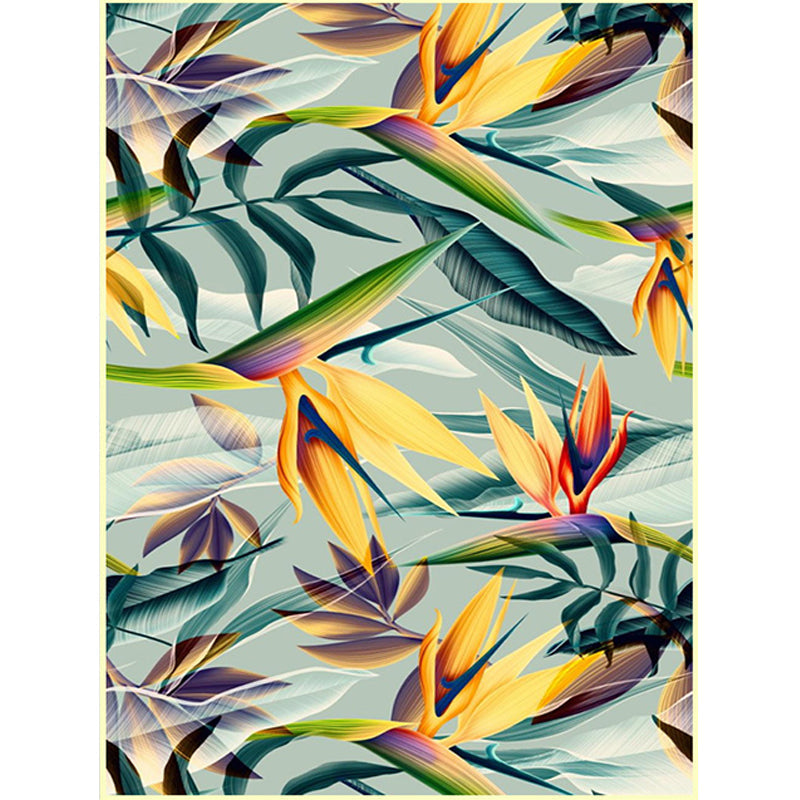 Sikunuo | Vintage living room rug in green botanical leaf print rug polyester pet-friendly washable area rug