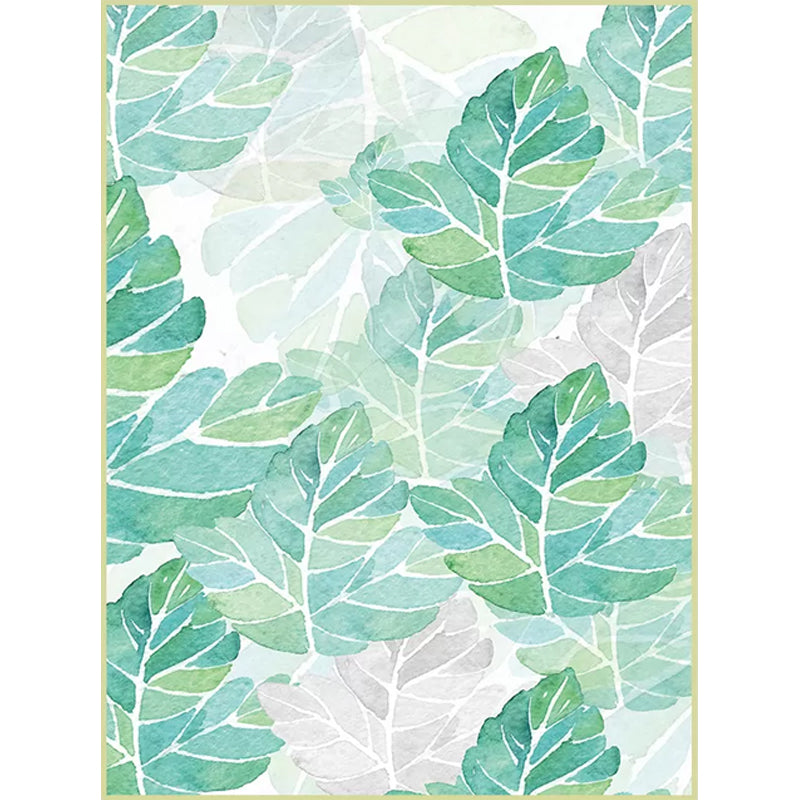 Sikunuo | Green and White Bedroom Carpet Tropical Botanical Leaf Pattern Area Rug Polyester Stain-Resistant Washable Rug