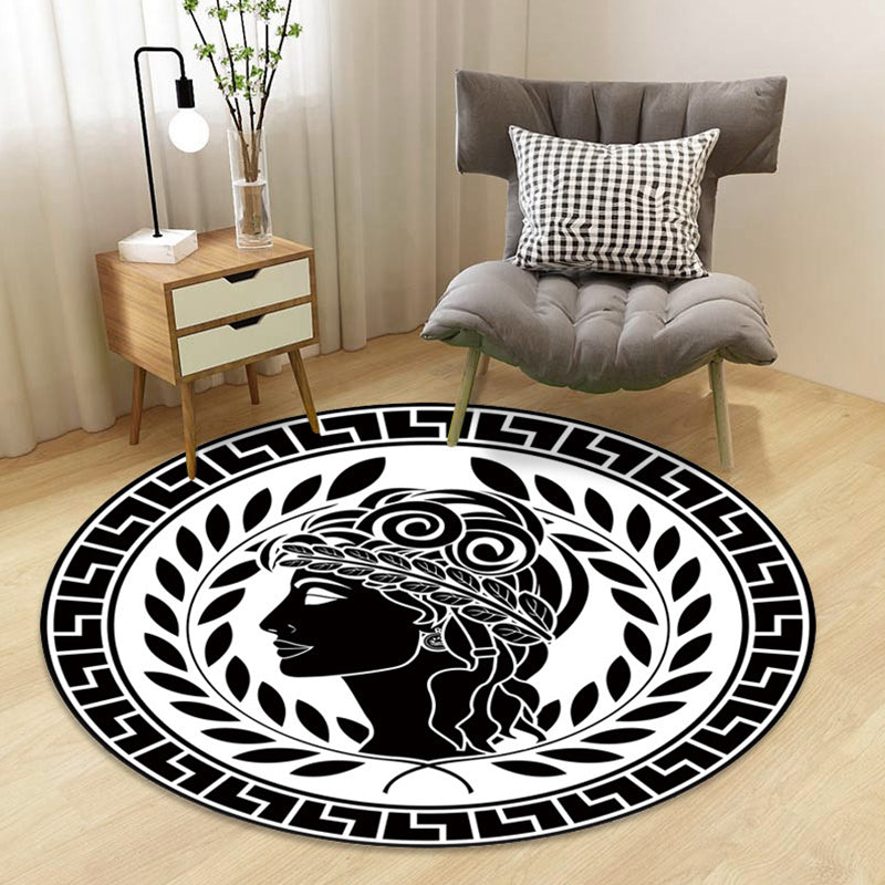 Sikunuo | Stylish children's rug in black and yellow fairy tale bunny bear snowman pattern rug polyester washable rug for the children's room
