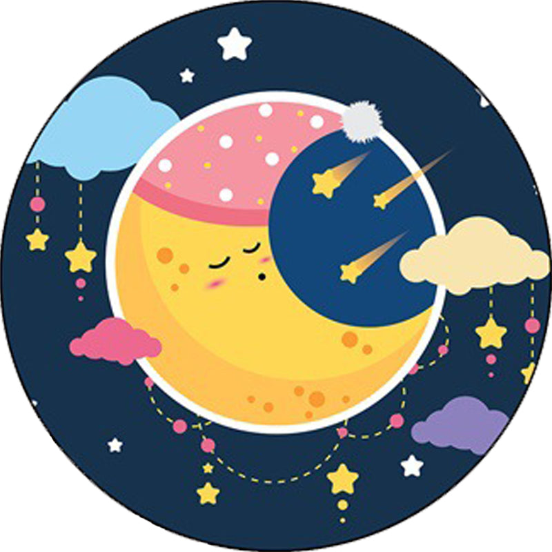 Sikunuo | Blue Children's Room Carpet Children's Fairy Tale Moon Stars Pattern Carpet Polyester  
Non-Slip Back Carpet