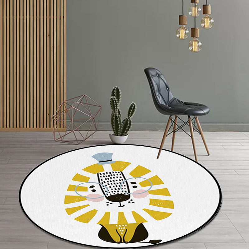 Sikunuo | White Children's Room Rug Children's Animal Lion Pattern Rug Polyester Non-Slip Backing Rug
