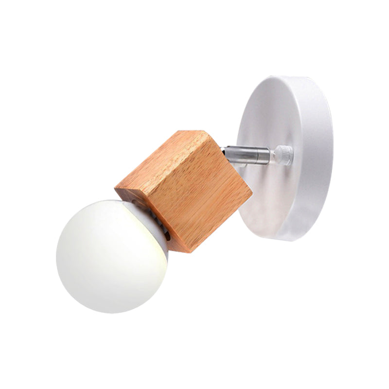 Sikunuo | Black/White 1 Head Wall Lamp Sconces Industrial Style Wooden Square Wall Mount Light with Circular Wall Plate