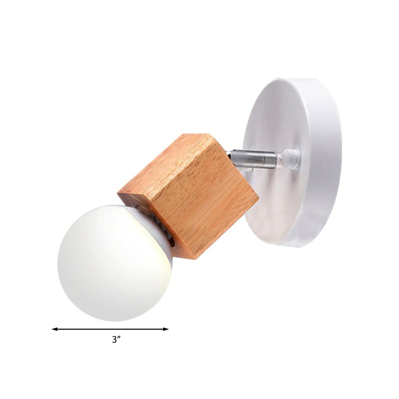 Sikunuo | Black/White 1 Head Wall Lamp Sconces Industrial Style Wooden Square Wall Mount Light with Circular Wall Plate