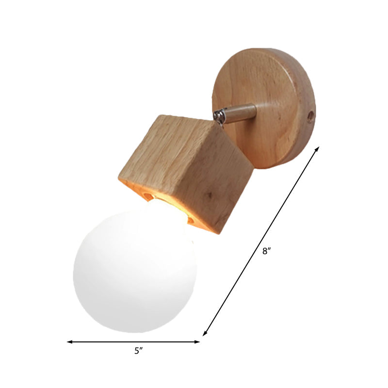 Sikunuo | Black/White 1 Head Wall Lamp Sconces Industrial Style Wooden Square Wall Mount Light with Circular Wall Plate