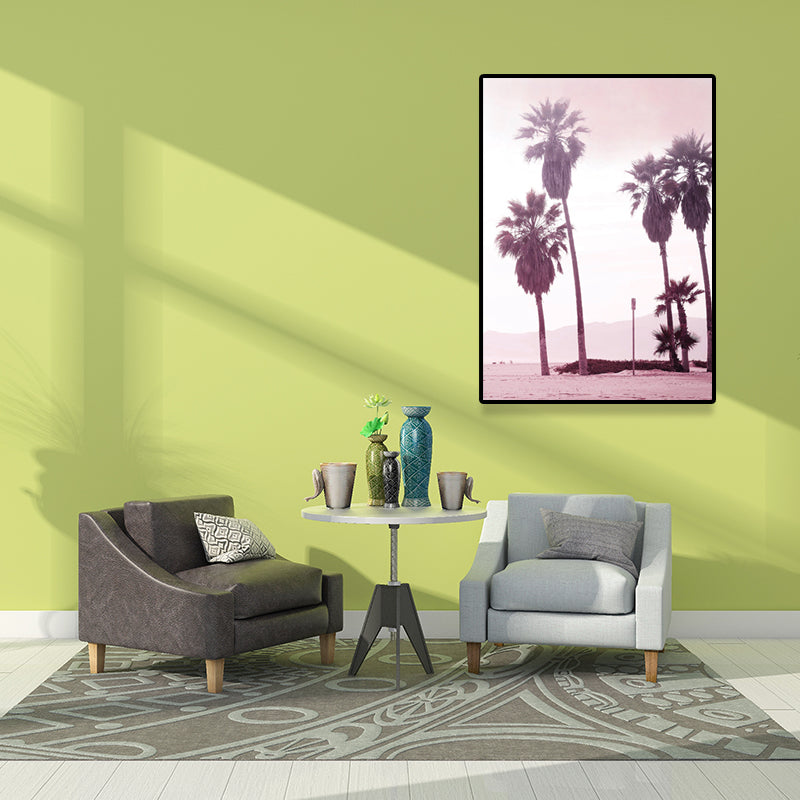 Sikunuo | Pink Tropix Canvas Wall Art Areca Nut Palm at the Beach Landscape Wall Decoration for the Living Room
