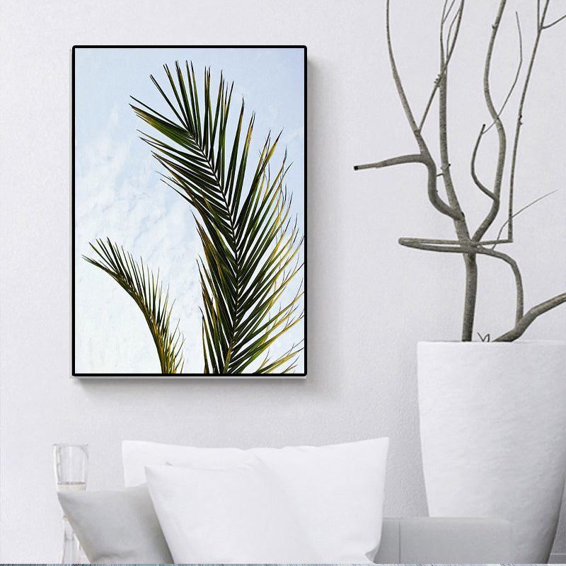Sikunuo | Tropics Palm Tree Branch Canvas Green-Blue Textured Wall Decoration for Dining Room