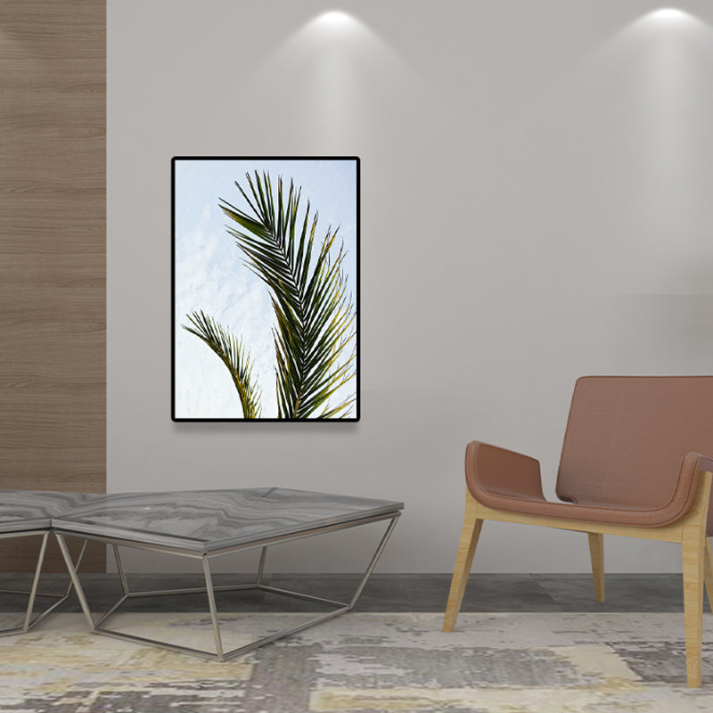 Sikunuo | Tropics Palm Tree Branch Canvas Green-Blue Textured Wall Decoration for Dining Room