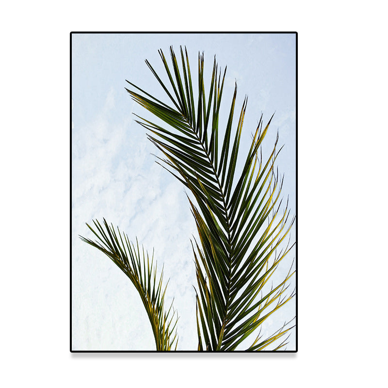 Sikunuo | Tropics Palm Tree Branch Canvas Green-Blue Textured Wall Decoration for Dining Room