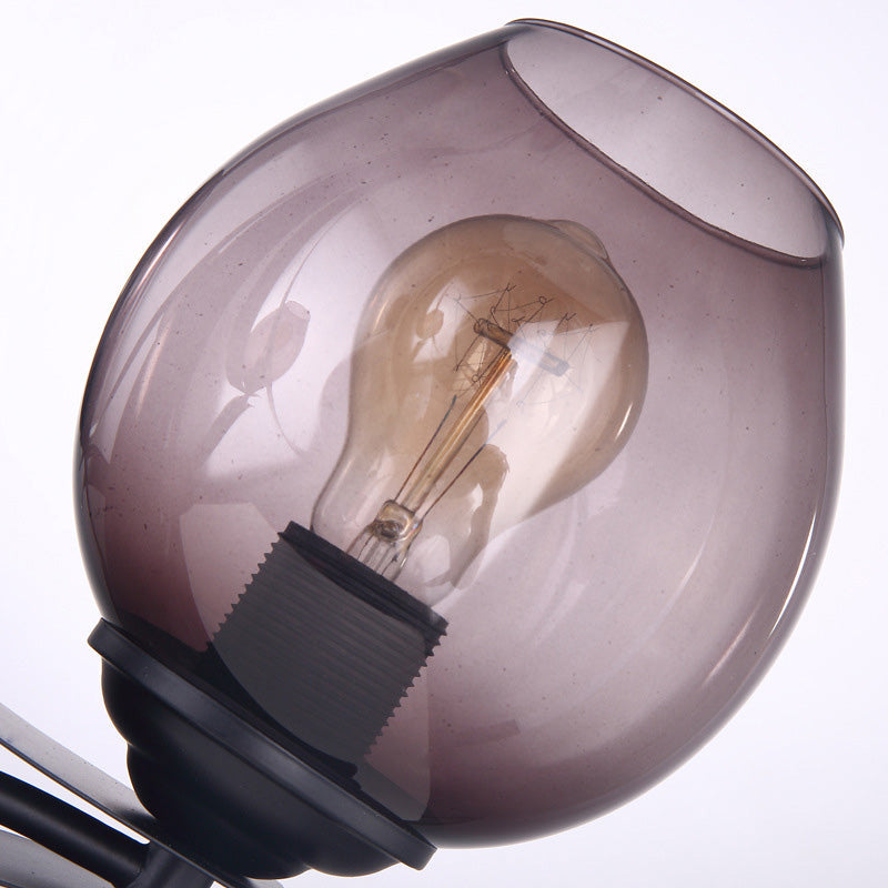 Sikunuo | A light wall lamp with ball shade gray glass industrial café lighting fixture in black