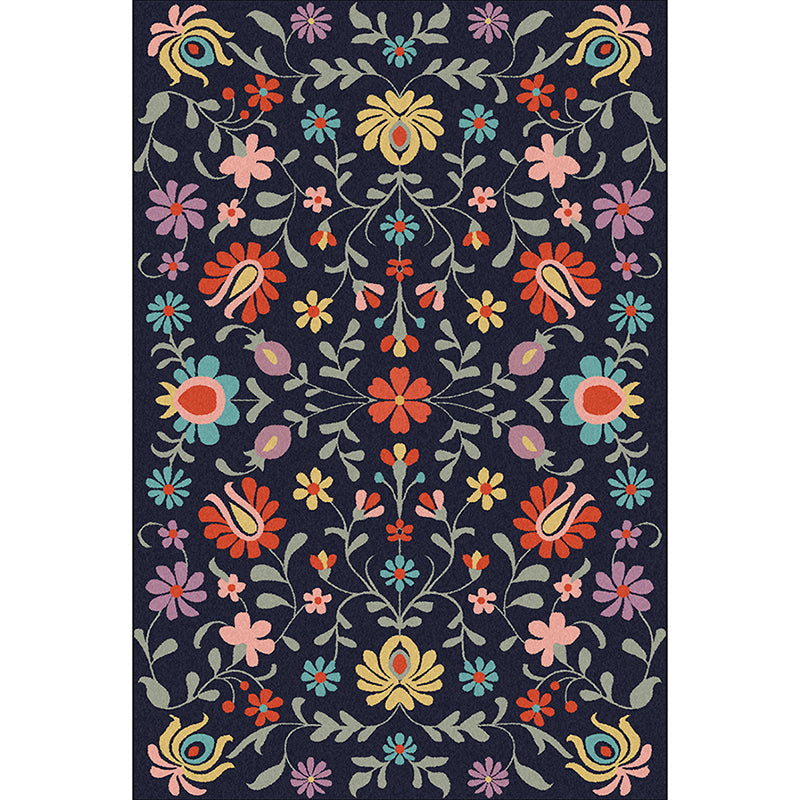 Sikunuo | Classic floral pattern rug with leaves Marine Polyester rug Machine washable Non-slip rug for the bedroom